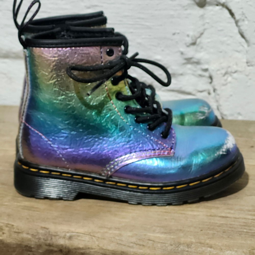 Dr. Martens 1460 T Kids Iridescent Rainbow Metallic Combat Boots Size 9 US